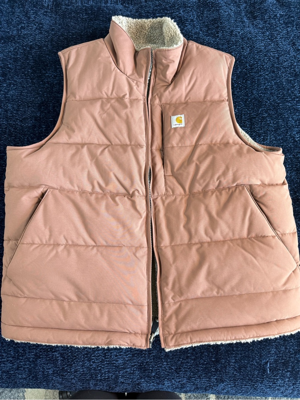 Carhartt Women’s Reversible Sherpa Puffer Vest Brown Cream Size L 12-14